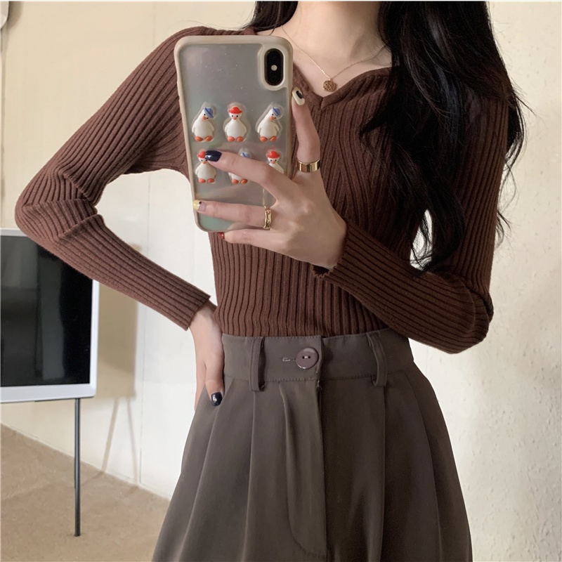 Áo len tăm nữ mỏng cổ V ôm body nhẹ nhàng
