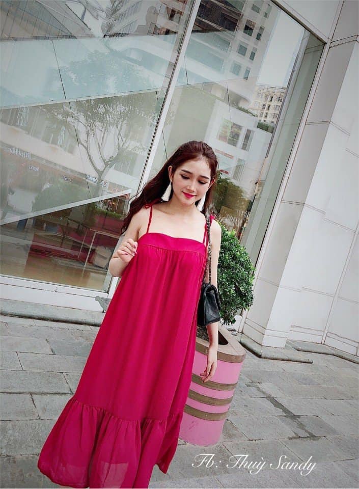 Đầm maxi biển đuôi cá 2 dây đỏ