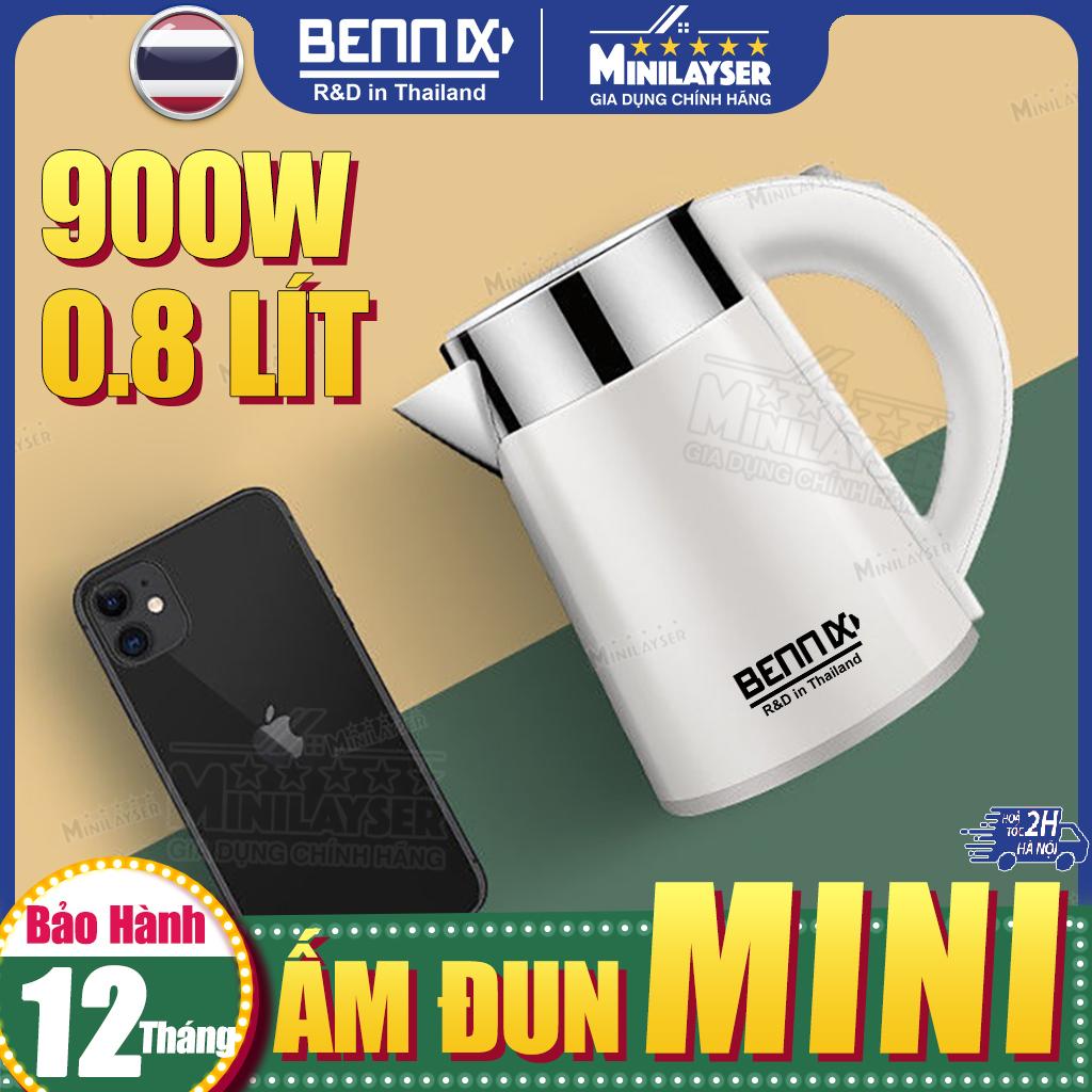 Ấm kettle Super Speed Mini bennix 0.8L 950W, vase water maker milk automatic shutoff, ấm teapot travel tea portable compact premium