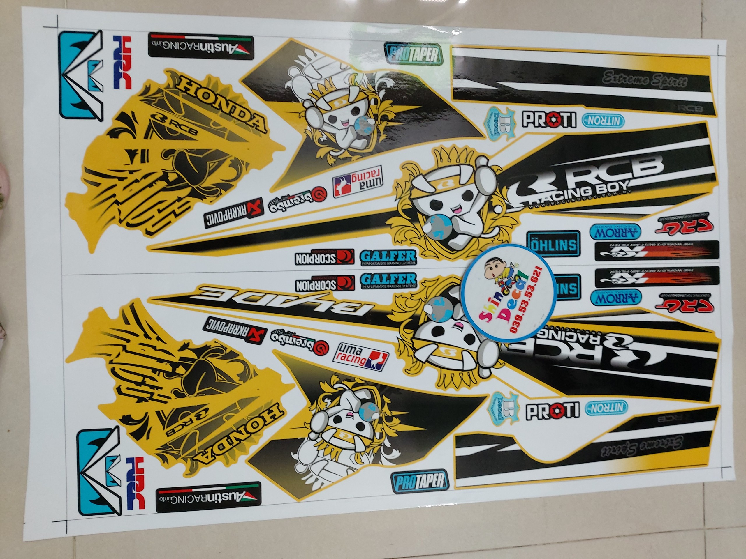 Tem xe honda blade racingboy vàng đen