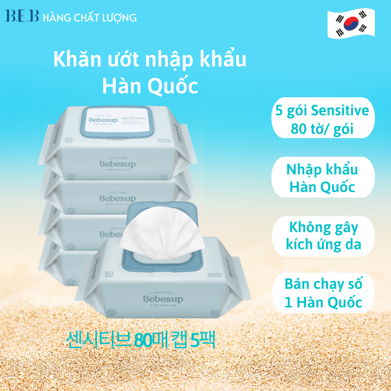 Combo 5  gói khăn giấy ướt đa năng cho bé sơ sinh- Sensitive80