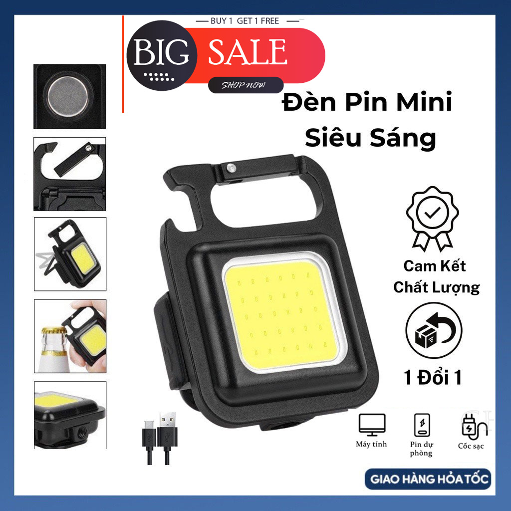 Đèn pin mini siêu sáng móc khóa đa năng, đèn led mini móc khóa, đèn pin mini móc khóa, đèn pin đa năng, Đèn Làm Việc Cob Sạc USB 3 Chế Độ Sáng Tích Hợp Nhiều Tính Năng