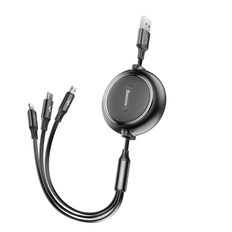 Cáp sạc dây rút 3 đầu Baseus Golden Loop 3 in 1 Elastic (3.5A, Type C/ Lightning/ Micro USB, Adjustable, Fast Charge)