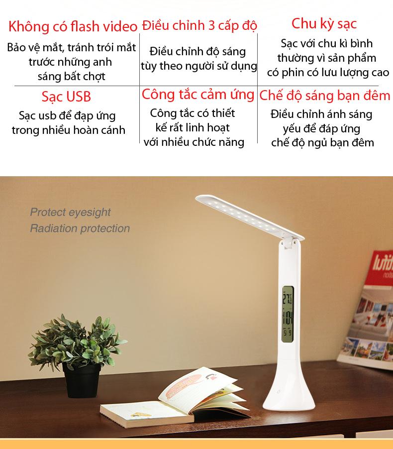 Đèn học để bàn cảm ứng có đồng hồ thông minh Desk Lamp - thiết kế 3 trong 1 vô cùng cao cấp.