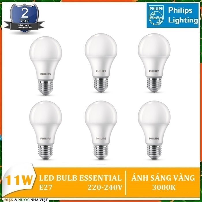 COMBO 6 BỘ - BÓNG ĐÈN PHILIPS LEDBULB ESSENTIAL 11W E27 A60 ( TIẾT KIỆM ĐIỆN - ÁNH SÁNG TRẮNG & VÀNG )