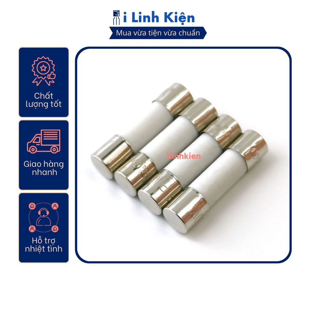 Cầu chì ống sứ 1a/2a/3a/4a/5a/6a/8a/10a/15a/20a 5x20mm túi 10 con.