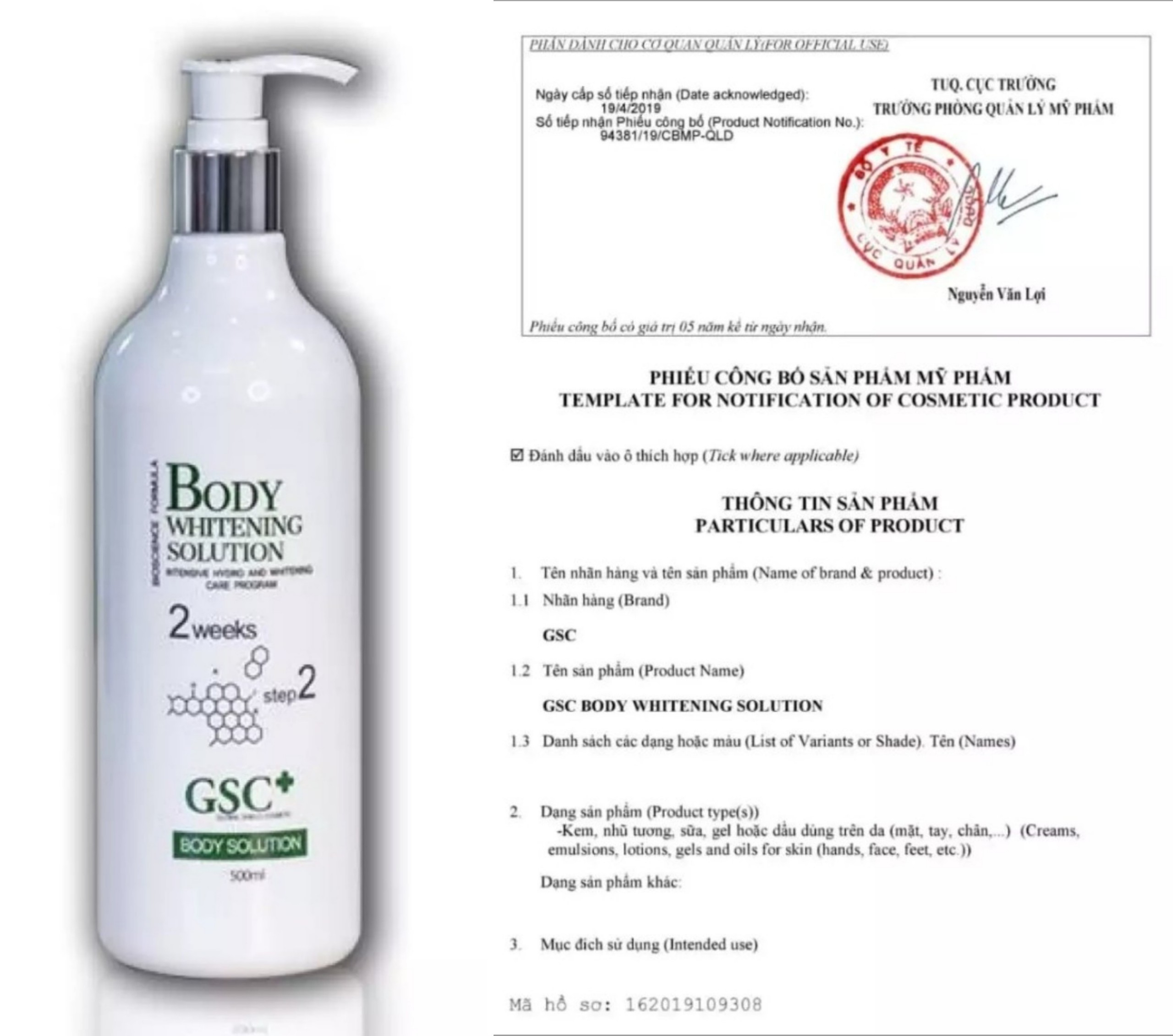 Kem Ủ Trắng Toàn Thân GSC Body Whitening Solution