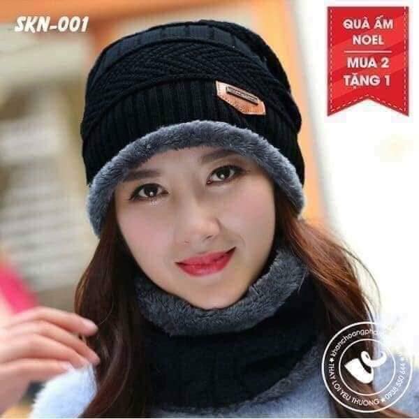 Set khăn mũ len cao cấp cho nam và nữ - Mũ nón kèm khăn len lót lông siêu ấm thời trang phong cách