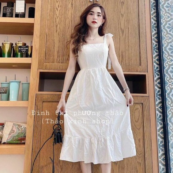 Đầm 2 Dây Cột Nơ Vải Đũi Hàng Cao Cấp Top👗