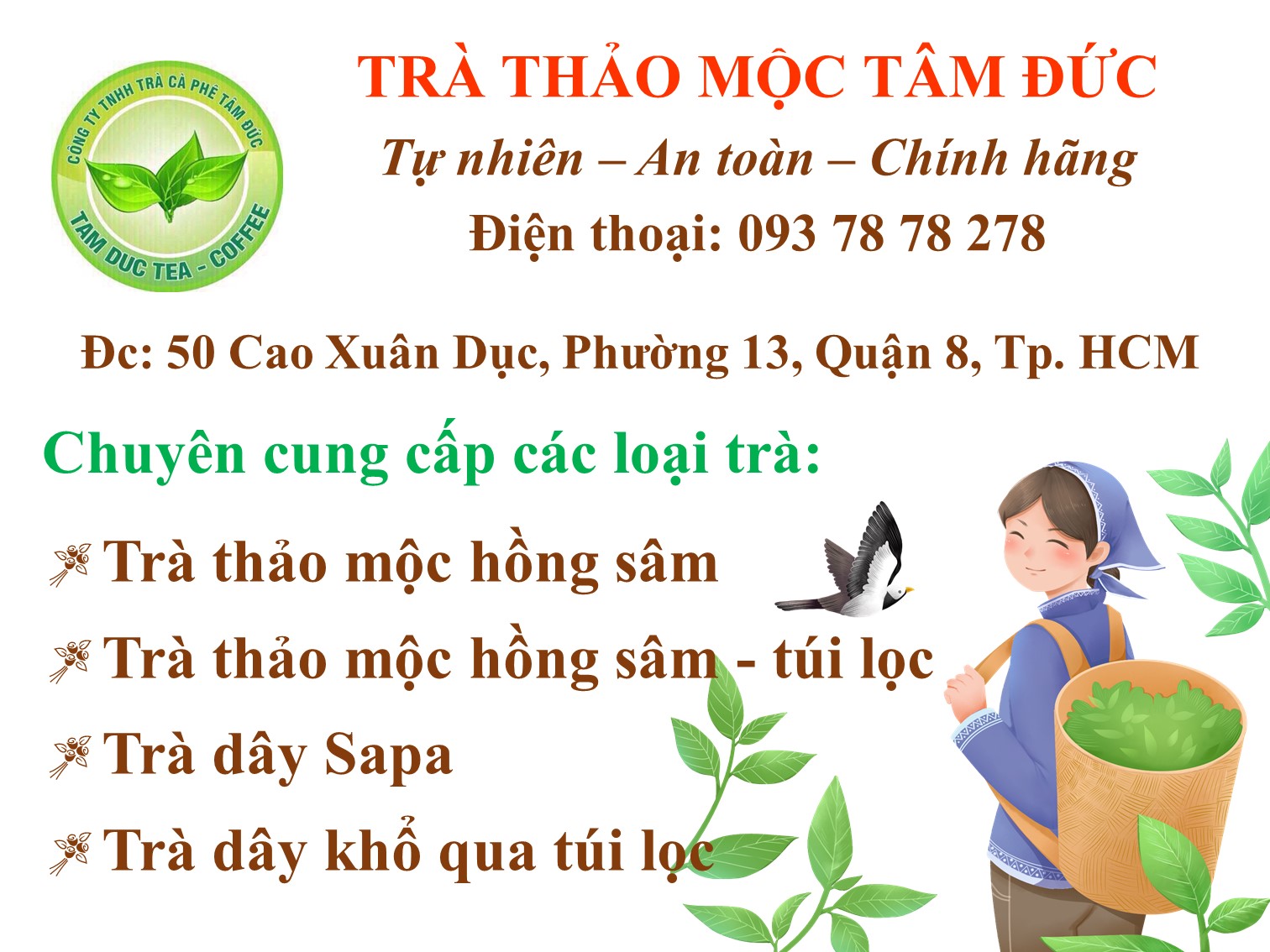 [HCM]Trà thảo mộc hồng sâm tâm đức