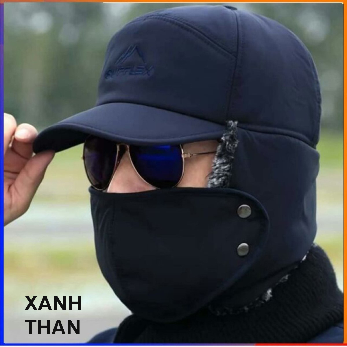 Mũ nam lưỡi trai lót lông trùm tai kèm khẩu trang siêu ấm