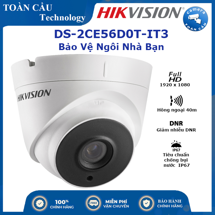 [100% CHÍNH HÃNG] Camera HD-TVI Hikvision DS-2CE56D0T-IT3 2.0mp - Camera Toàn Cầu