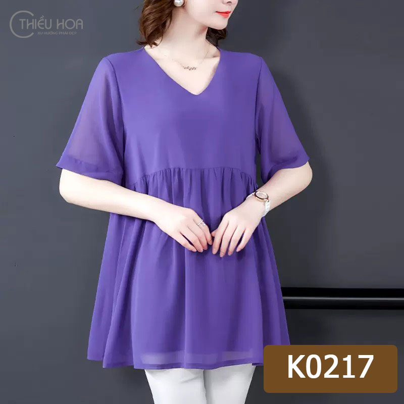 Áo kiểu cho nữ trung niên, chất liệu vải chiffon mềm, mịn, mát, cực dễ mặc thương hiệu Thiều Hoa K0217
