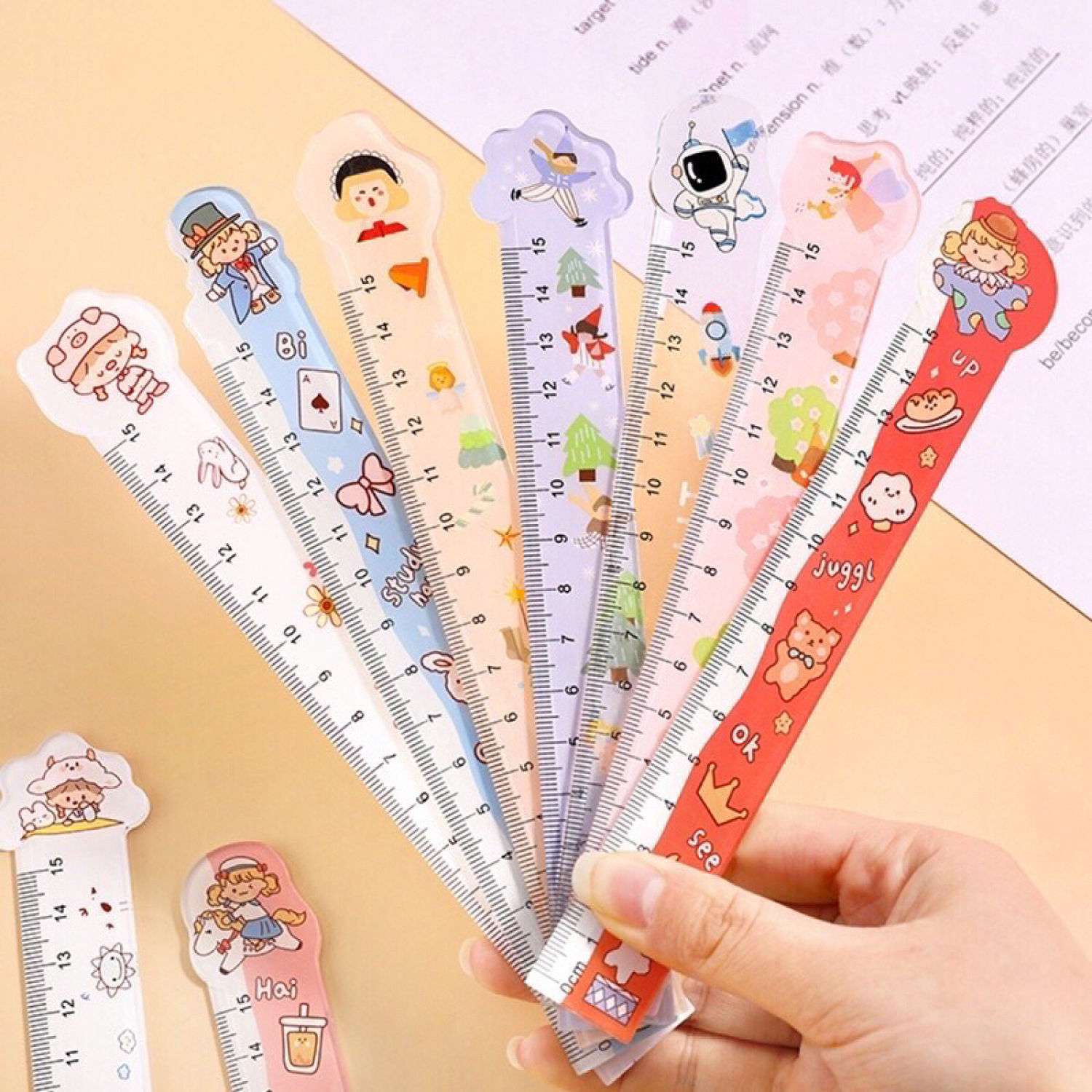 Thước kẻ học sinh, thước kẻ hoạt hình ngộ nghĩnh, dài 15cm