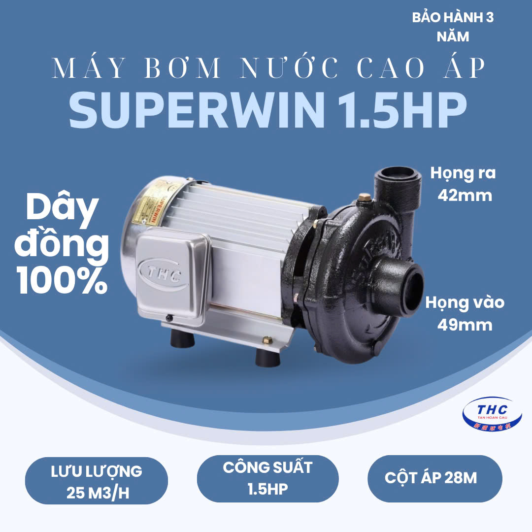 MÁY BƠM NƯỚC CAO ÁP SUPERWIN 1.5HP (HỌNG 49/42MM) - SP1100