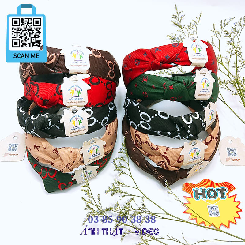 Băng đô nữ vintage, phụ kiện nữ Hàn Quốc, cài tóc nữ bánh ú, bờm tóc bé gái nút thắt hoa văn siêu đẹp sang chảnh - thương hiệu Vợ Chồng Tôi