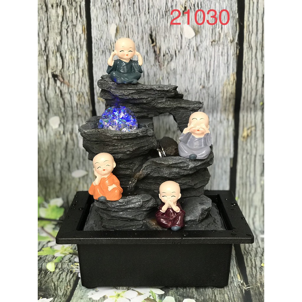 Thác phong thuỷ,hòn non bộ mini để bàn kèm chú tiểu tứ không 21033