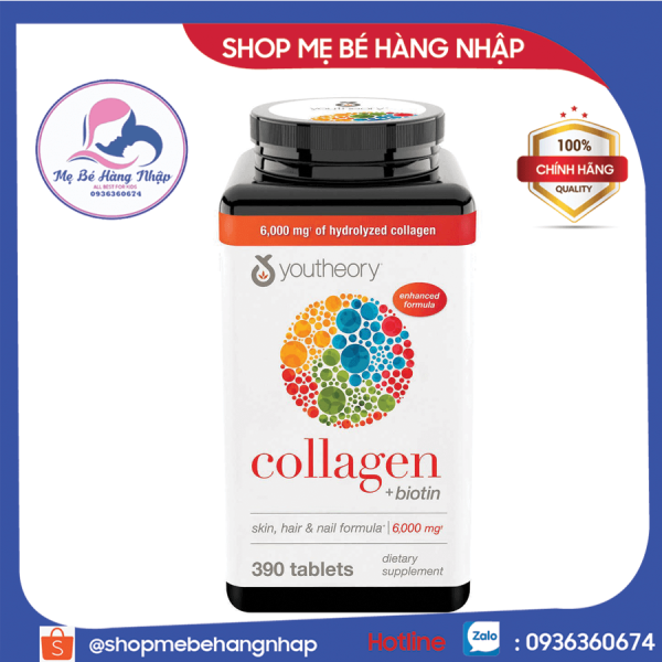 [Mẫu mới] Collagen 390 viên collagen Youtheory Advanced Type 1,2&3 - Collagen +biotin 6000mg
