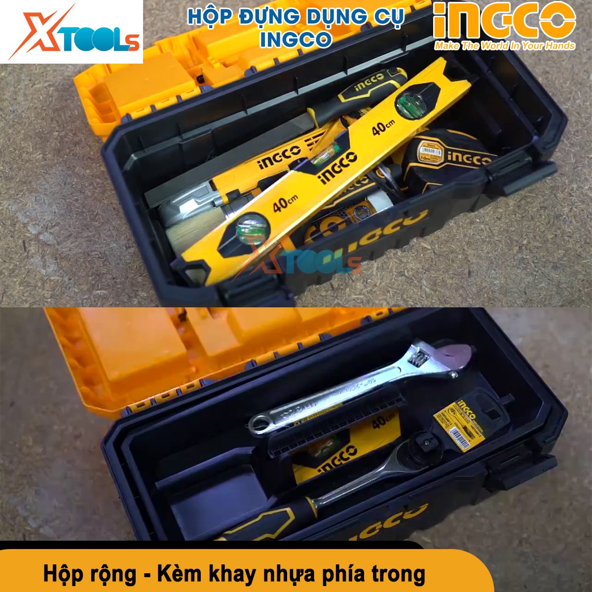 Thùng đựng đồ nghề đa năng INGCO 14-17-20 inch | hộp đồ nghề/dụng cụ 5 ngăn nhựa PP chịu lực cao, chống va đập, khóa kim loại hoặc khóa sắt