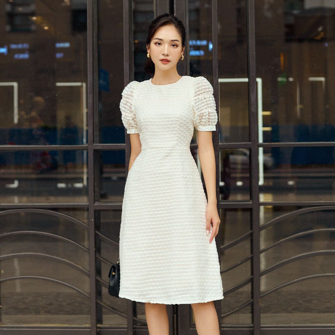 OLV - Đầm Pleating Sleeve Grey Dress