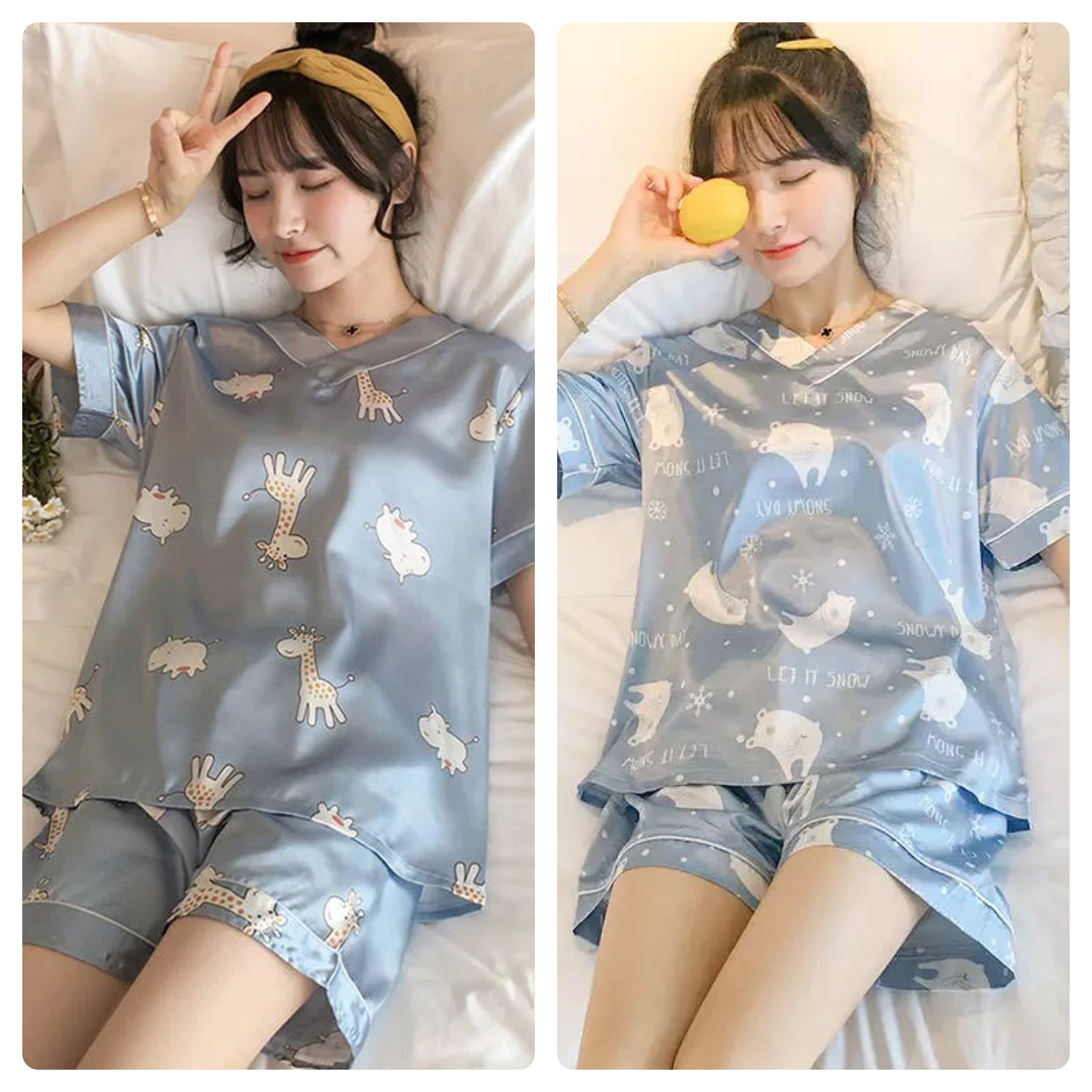 (1) [HCM] [Bigsize 3XL- 5XL] [Ảnh thật] [M-5XL] [Siêu rẻ] Bộ đồ ngủ/ mặc nhà lụa đùi cổ tim