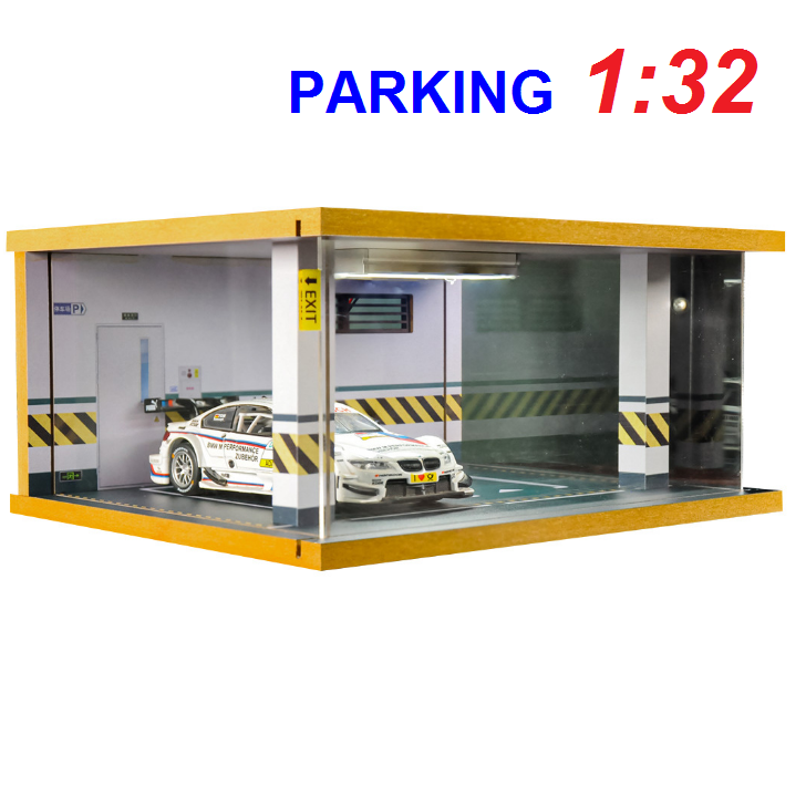 Gara trưng bày xe mô hình ô tô tỉ lệ 1:32 đặt được 2 xe gara có đèn chiếu sáng