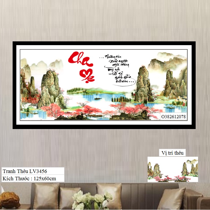 Tranh thêu chữ thập 3d cha mẹ lv3456 - tự thêu