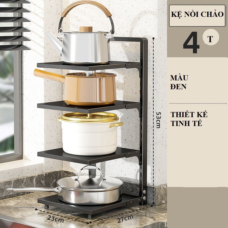 Kệ để xoong nồi chảo 4 tầng có thể điều chỉnh, dùng để trên kệ bếp, gầm bếp, góc bếp - kệ để xoong nồi chảo, giá để xoong nồi 4 tầng có thể điều chỉnh gầm bếp, góc bếp đa năng màu ngẫu nhiên