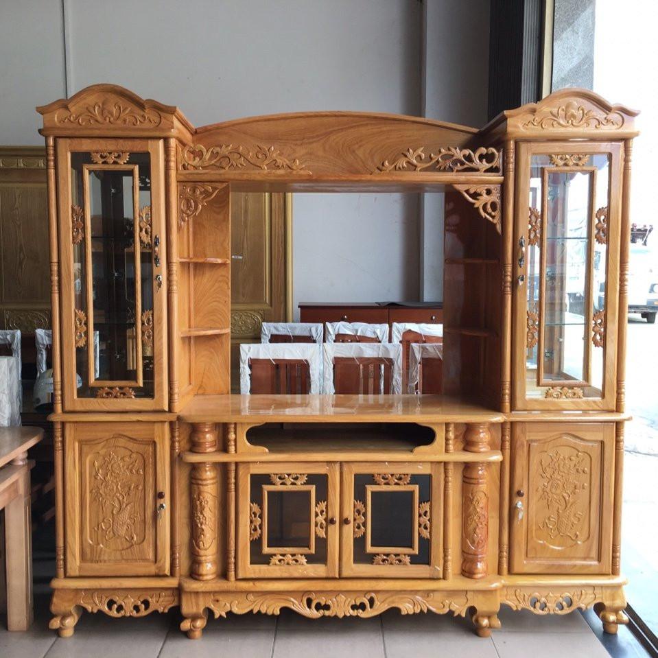 [Trả góp 0%] kệ ti vi kết hợp với tủ rượu gỗ gõ đỏ