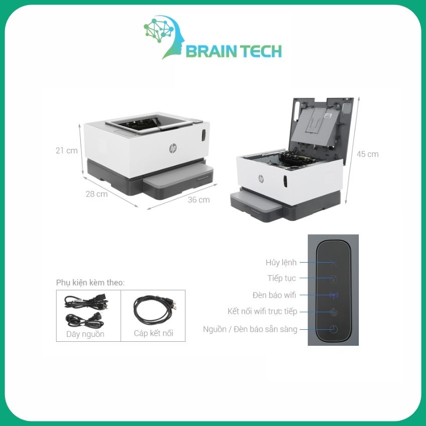 Máy in laser hp neverstop laser 1000w -braintech- br206 hàng chính hãng, bảo hành 12 tháng, thiết kế nhỏ gọn, thao tác dễ, chất lượng in tốt, hệ thống kết nối tiện lợi