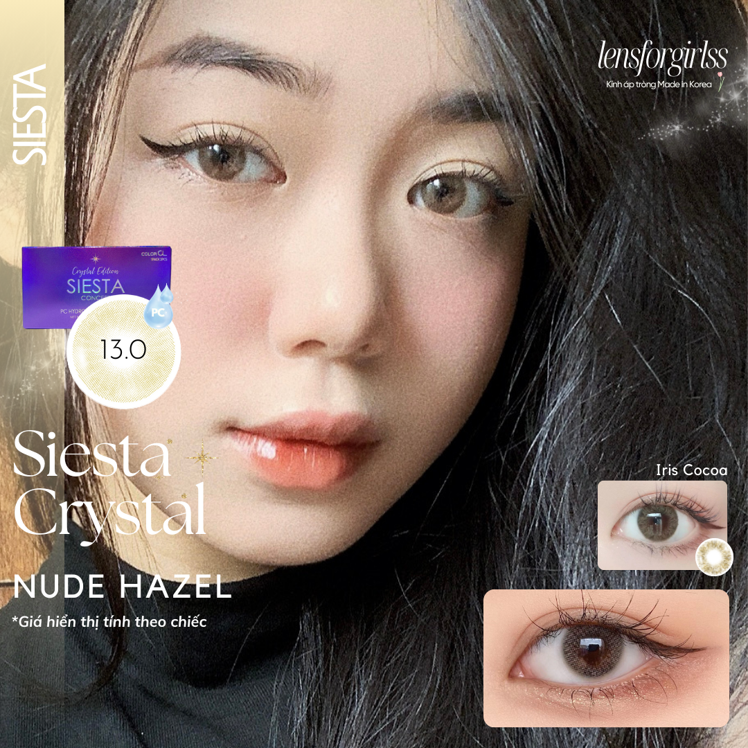 [Mã LazXuHuong02 - giảm 25k đơn từ 199k] Lens cận | Kính áp tròng SIESTA CRYSTAL NUDE HAZEL dành cho mắt nhạy cảm - Pc Hydrogel | HSD 6 tháng | LENSFORGIRLSS