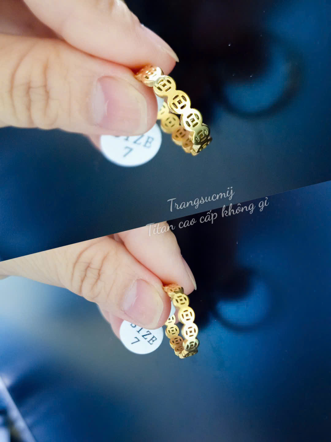 Nhẫn titan kim tiền vàng tươi