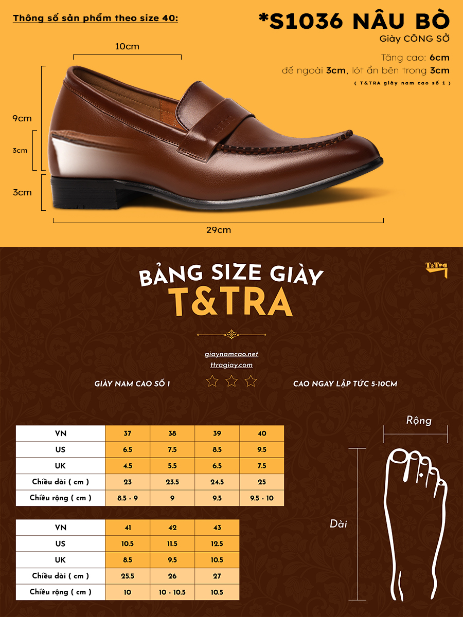 [ 6CM ] Giày Tăng Chiều Cao T&TRA S1036NW
