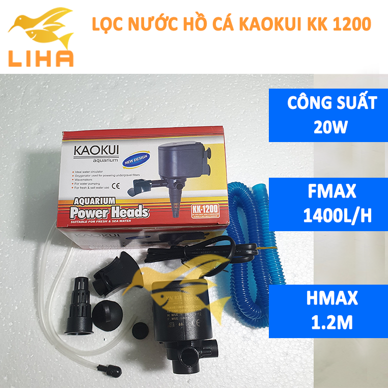 Máy Bơm Lọc Kaokui KK1200 (20W-1400L/H-1.2M)-Bơm Nước 3 Trong 1 (Hút, Đẩy, Thổi Oxy)