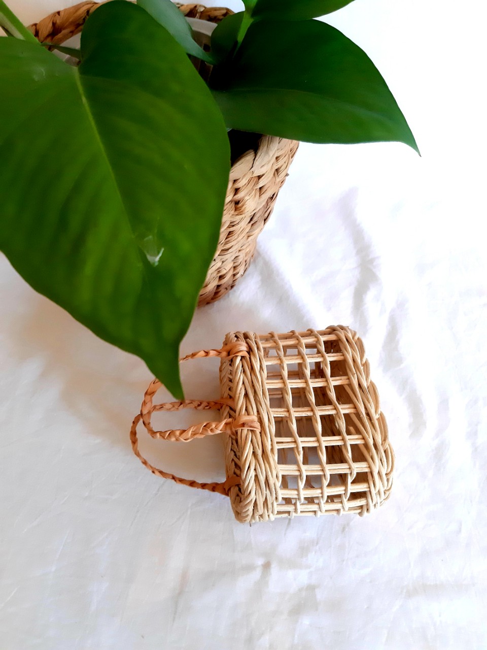 Vintage boho rattan basket for fruit storage
