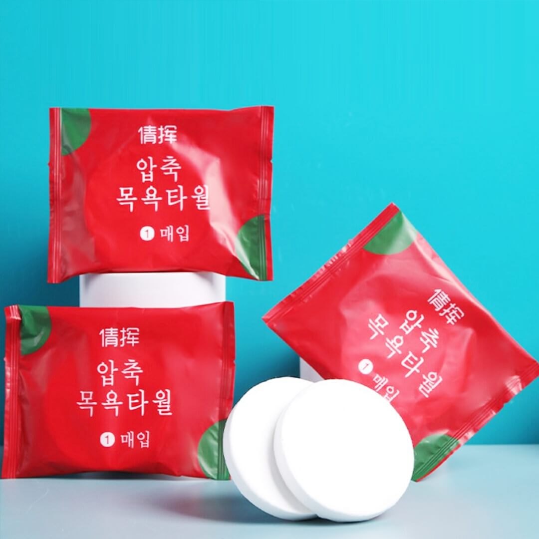 Khăn giấy nén túi đỏ - gói 20 viên khăn giấy nén đa năng hàn quốc