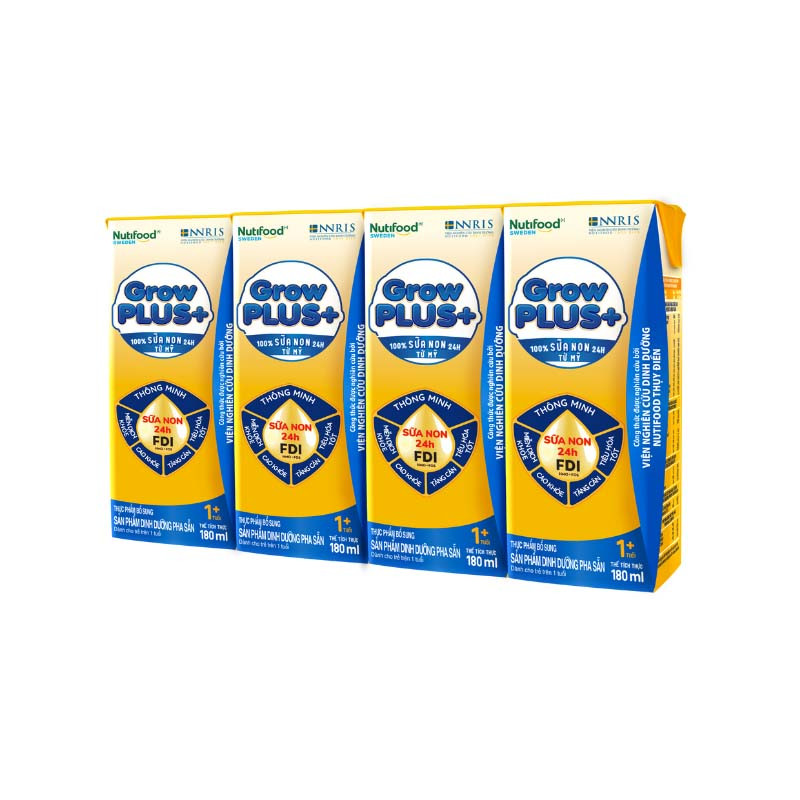 (HSD T11-2026) Thùng 48 Hộp Sữa Bột Pha Sẵn Nutifood GrowPLUS+ 1+/ 2+ Sữa Non Vàng 180ml.
