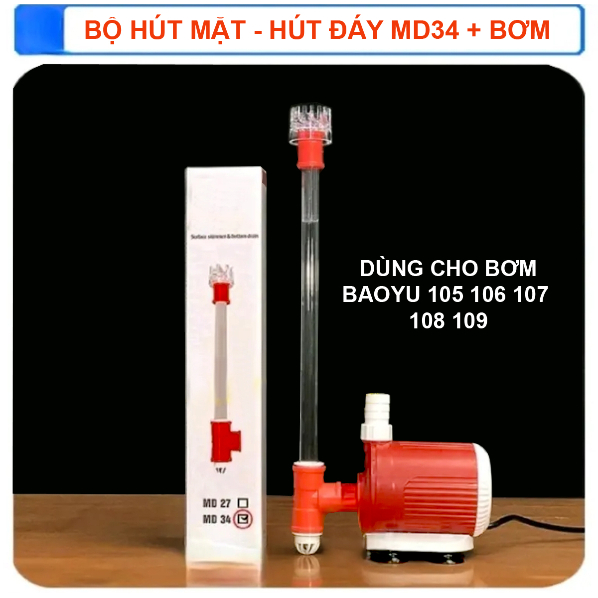 Combo hút mặt hút đáy md27, md34 kèm máy bơm by102 103 104 105 106 107 tặng 1 lọ g-bio cho cá