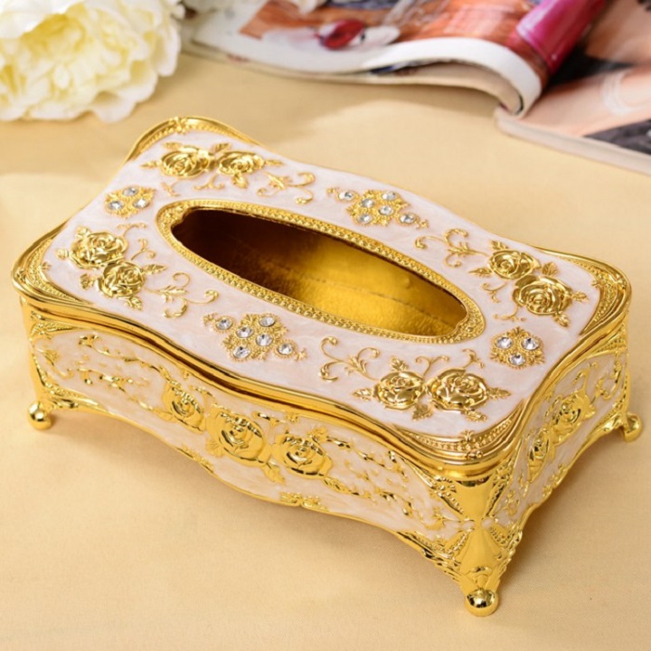 Hộp đựng khăn giấy mạ vàng cao cấp, hộp đựng giấy ăn cao cấp. phụ kiện bàn ăn