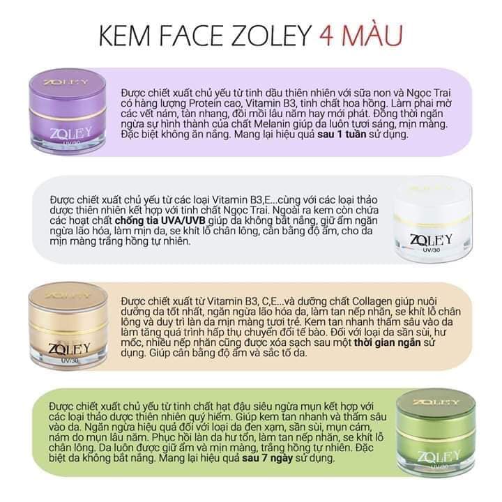 Kem Face Zoley 4 màu 4 chức năng (hộp 10g)