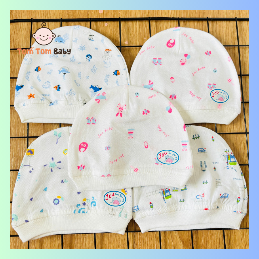 Túi 1 Cái Mũ Sơ Sinh JOU cho bé 0-3 Tháng - Chất Vải cotton 100% mềm mại, thoáng mát, không bí nóng