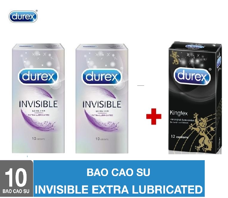 [HCM]( Mua 2 Tặng 1 )  Bao cao su Durex Invisible Extra Lubricated 10Pcs - Tặng 1 hộp Durex Kingtex lớn 12s