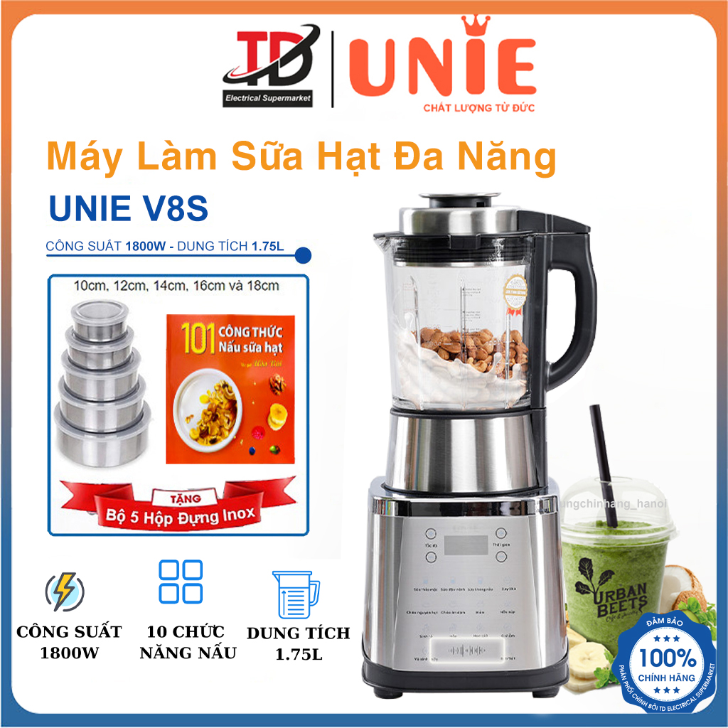 Máy làm sữa hạt unie v8s - 1.75lit 1800w - xay nấu đa năng - bảo hành chính hãng 2 năm