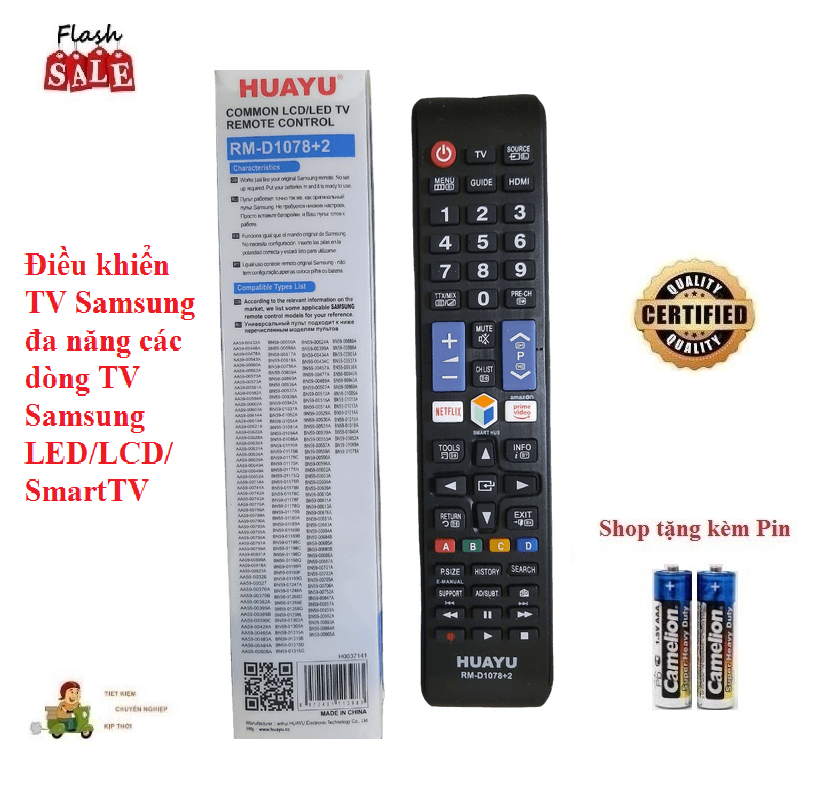 Remote điều khiển tv samsung rm-d1078+2 đa năng các dòng tivi samsung lcd/led/smart tv