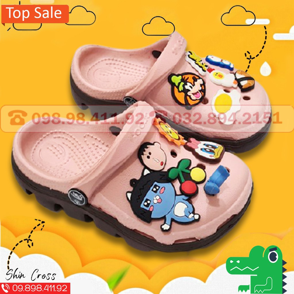 Dép cross bé gái duet hồng đế nâu tặng thêm 6 sticker cài dép