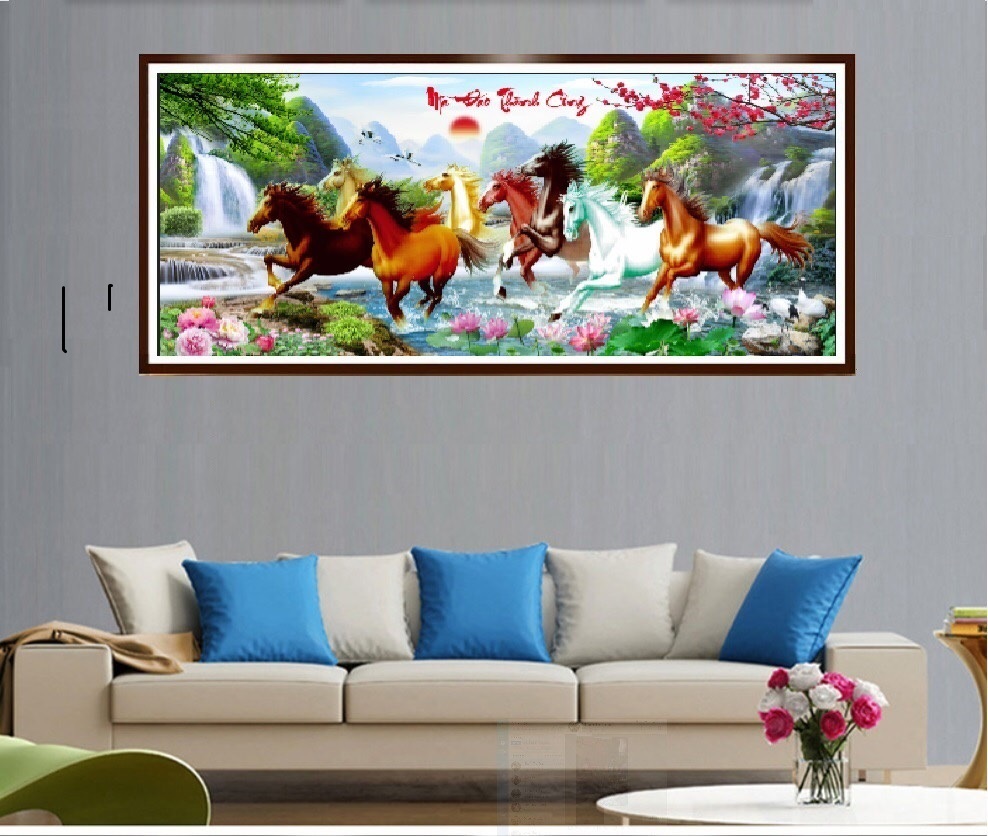 Tranh thêu mã đáo thành công 150x73cm/ Tranh thêu kín/ Tranh thêu chữ thập chưa thêu về tự thêu/ bộ nguyên liệu tự thêu đầy đủ kèm tranh