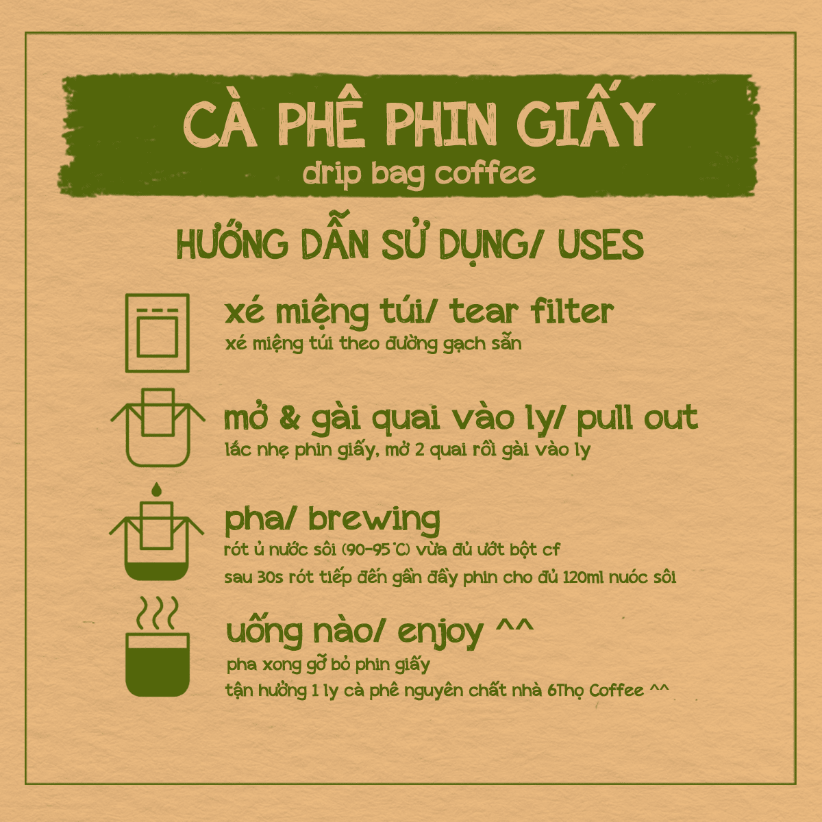 Cà phê Phin Giấy Tiện Lợi Drip Bag Coffee - 6Thọ Coffee
