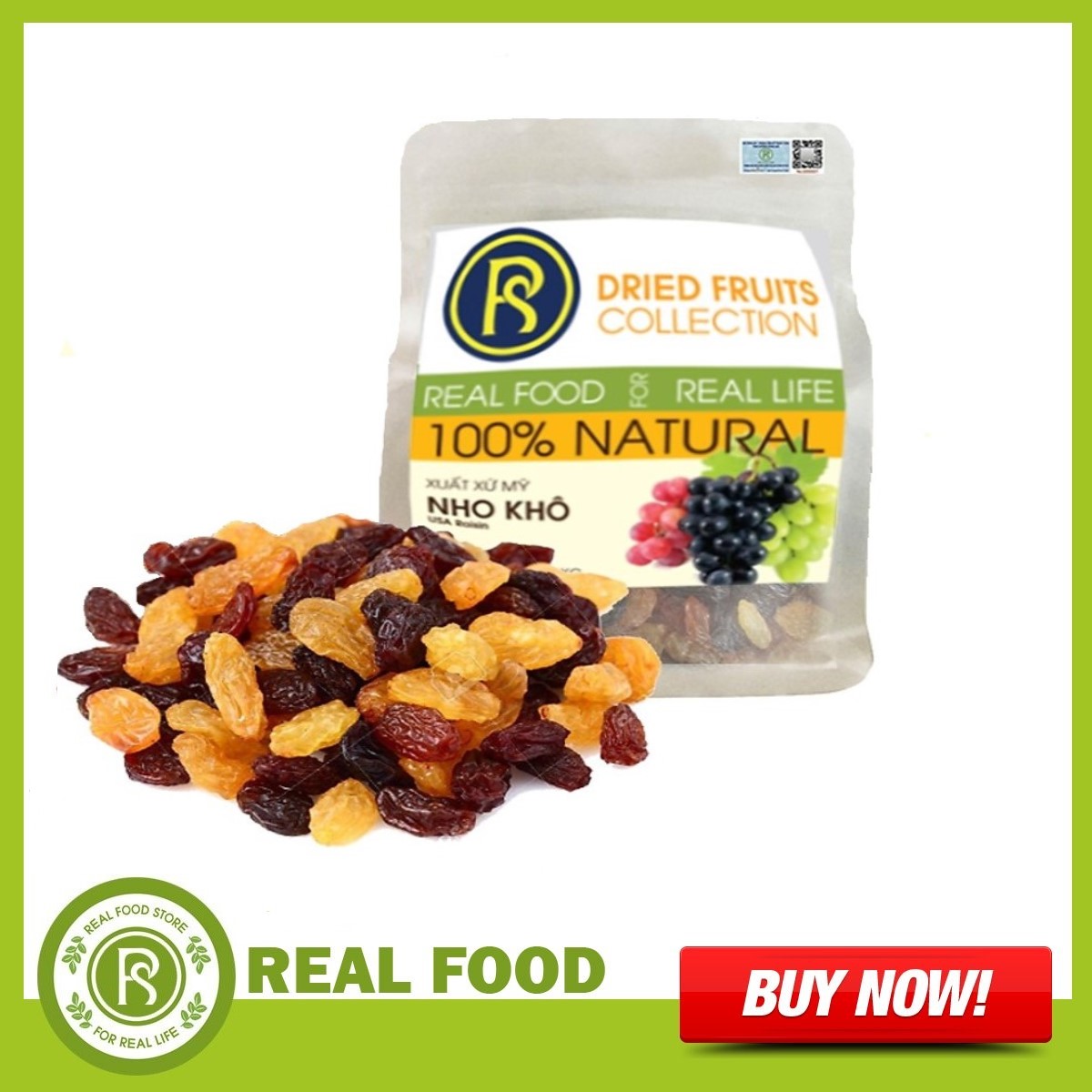 Nho Khô 3 Màu REAL FOOD - Nhiều lựa chọn (Size Jumbo)