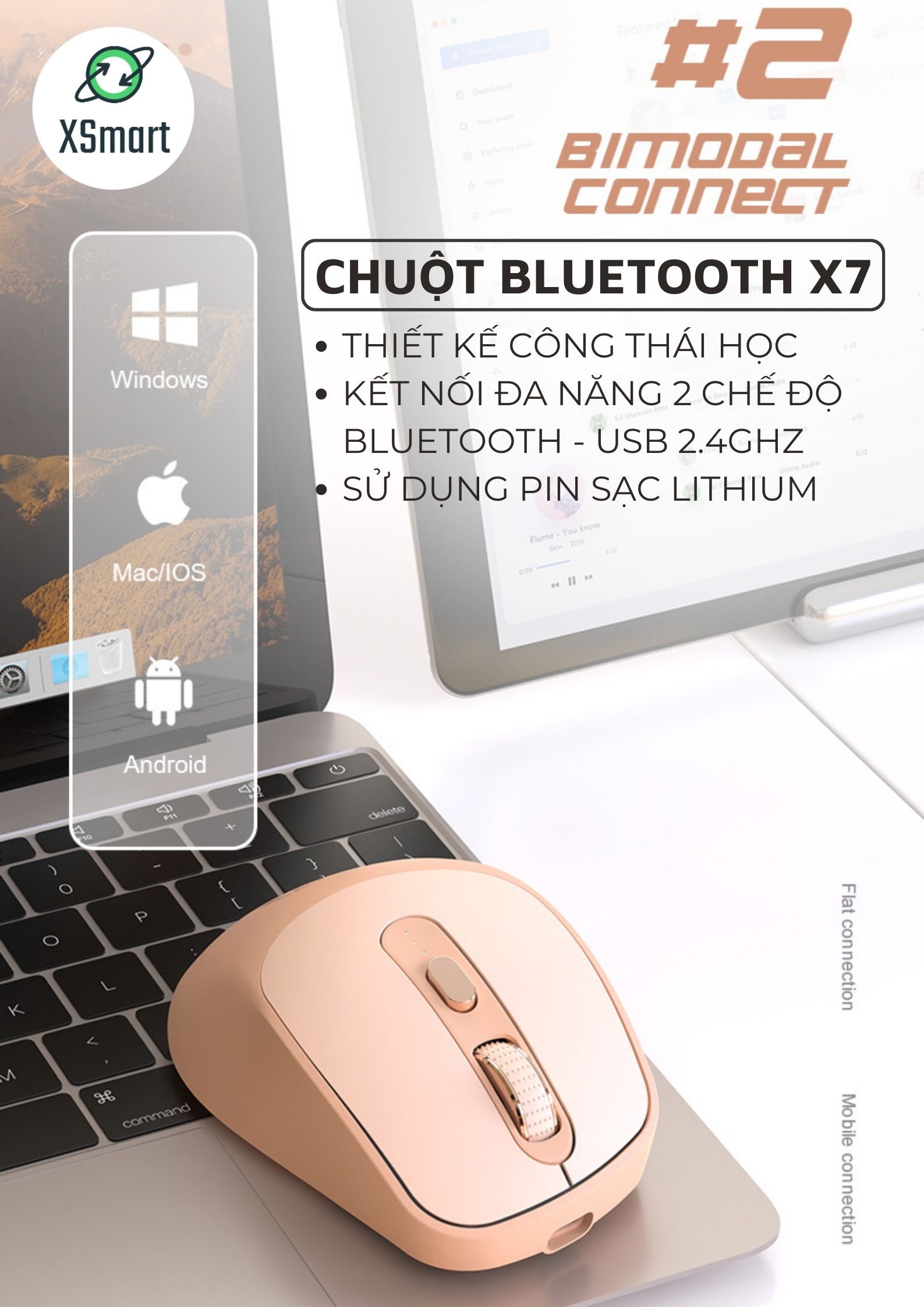 Chuột Máy Tính Bluetooth X7 Wireless Pin Sạc Kết Nối 2 Chế Độ Cho Mọi Thiết Bị Máy Tính, Laptop, ipad