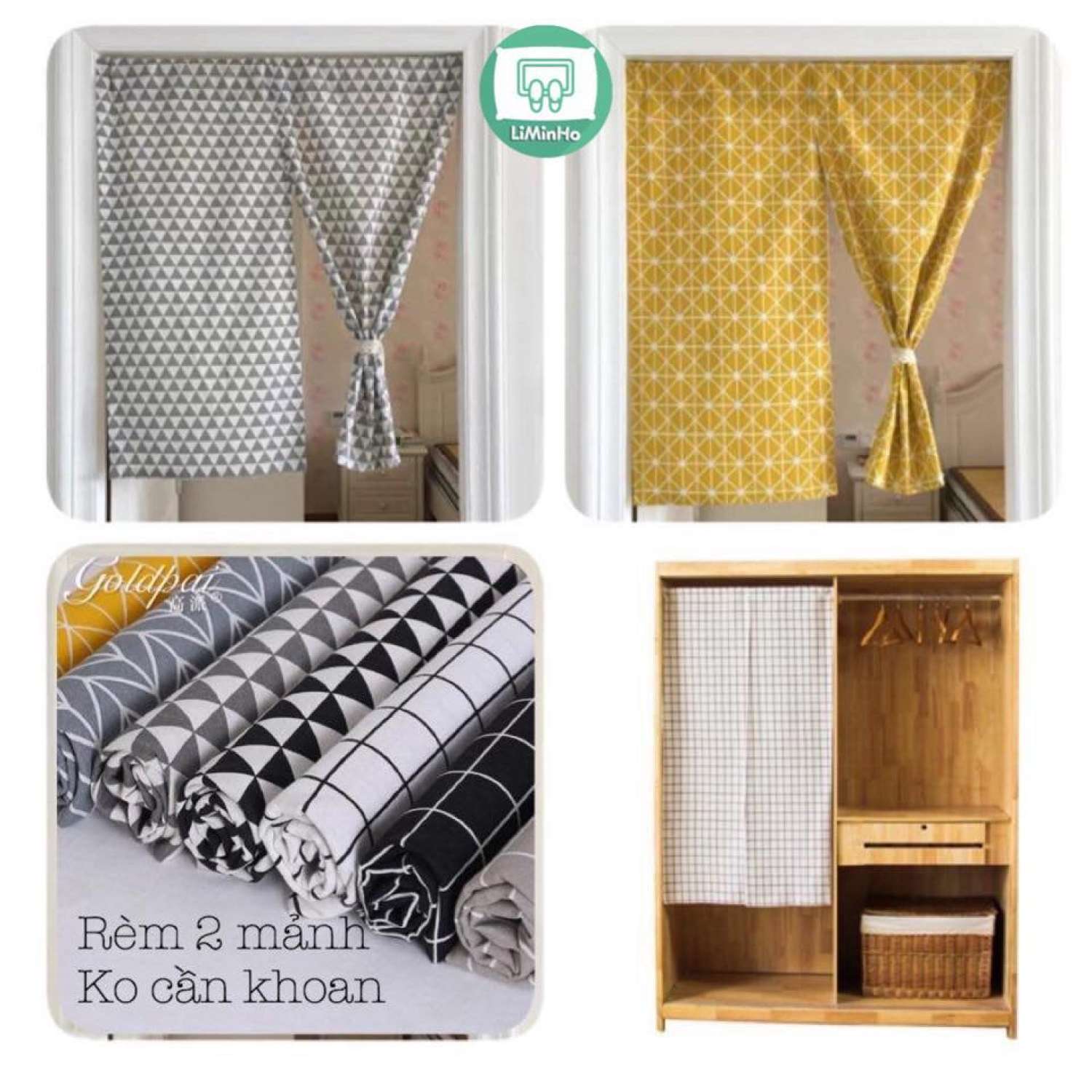 Rèm cửa, rèm kiểu Nhật đa năng loại 2 MẢNH (Đã bao gồm thanh treo rèm không cần khoan)